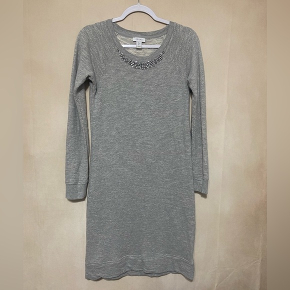 Kenar women's S long sleeve knee length sweatshirt dress w/ rhinestone details - Picture 3 of 8
